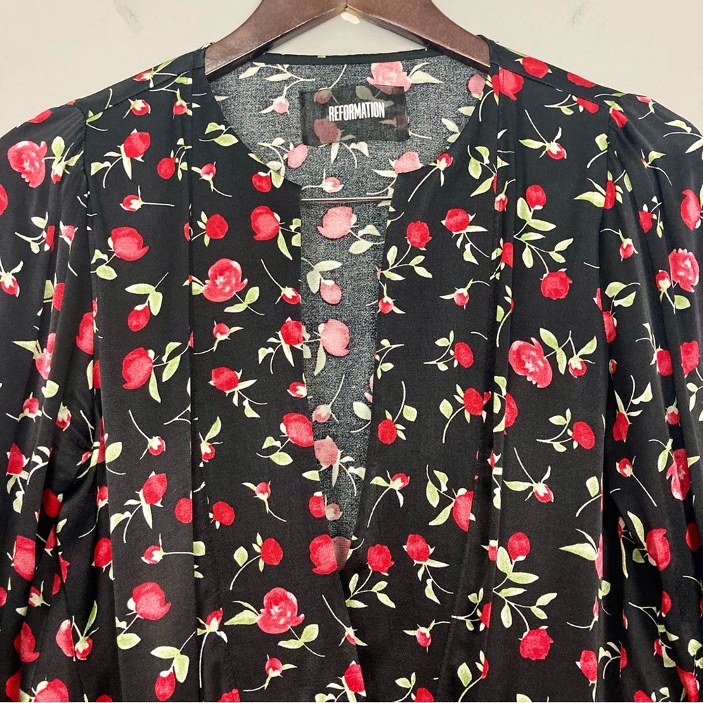Reformation Hart Satin Mini Dress Women’s Size 4 Long Sleeves Floral Pockets - Picture 3 of 9